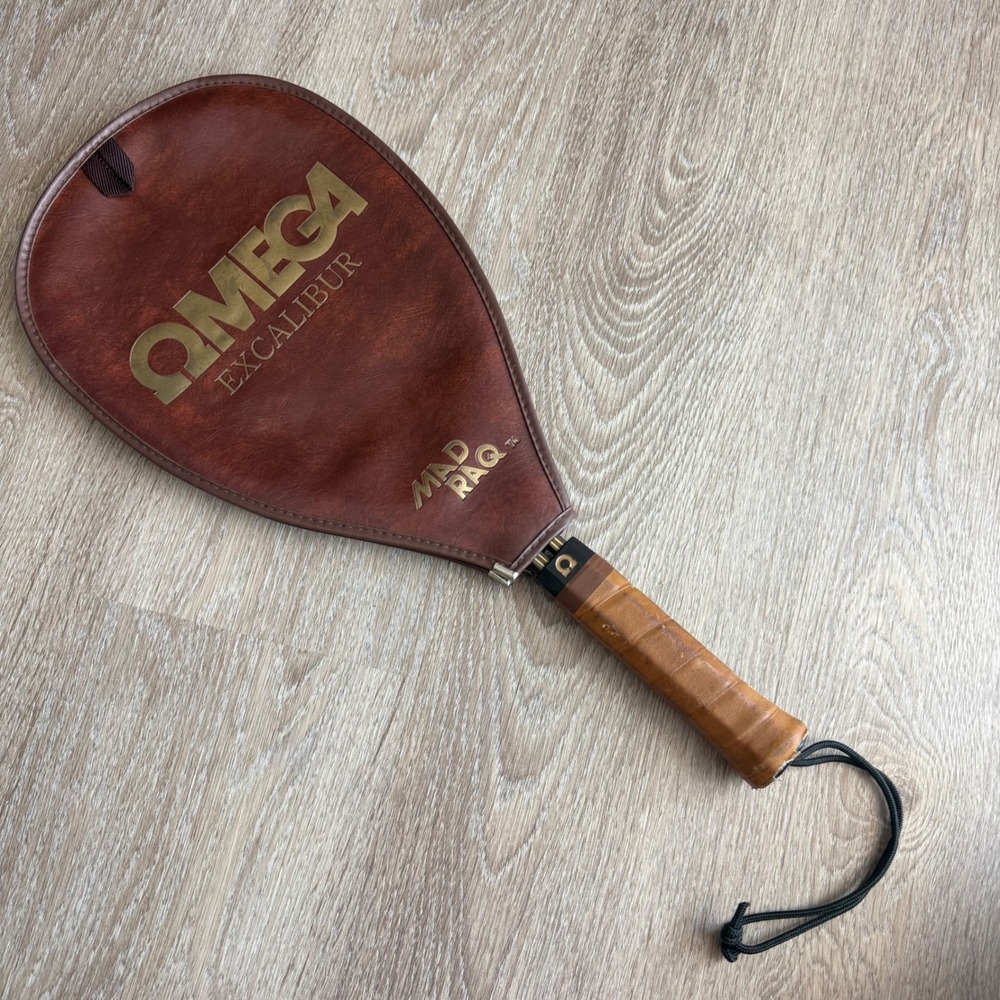 VTG Omega Excalibur Aluminum Racquetball Racquet w/ Mad Raq Cover Brown Leather